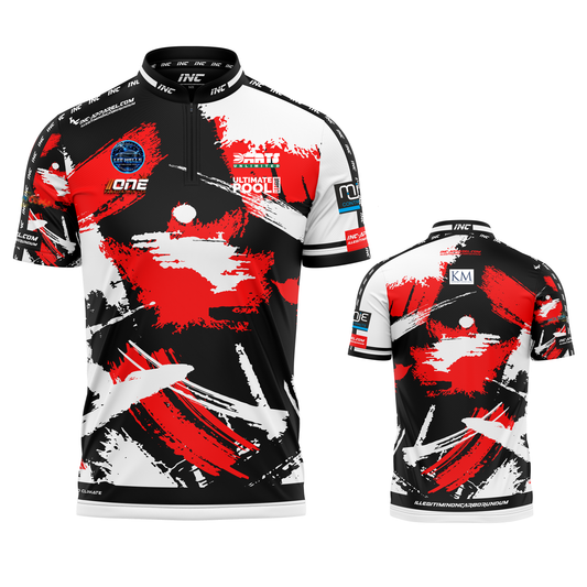 Official Cue Club Rugby Rack n Roll pool shirt front and back view professional league pool shirt from INC-APPAREL