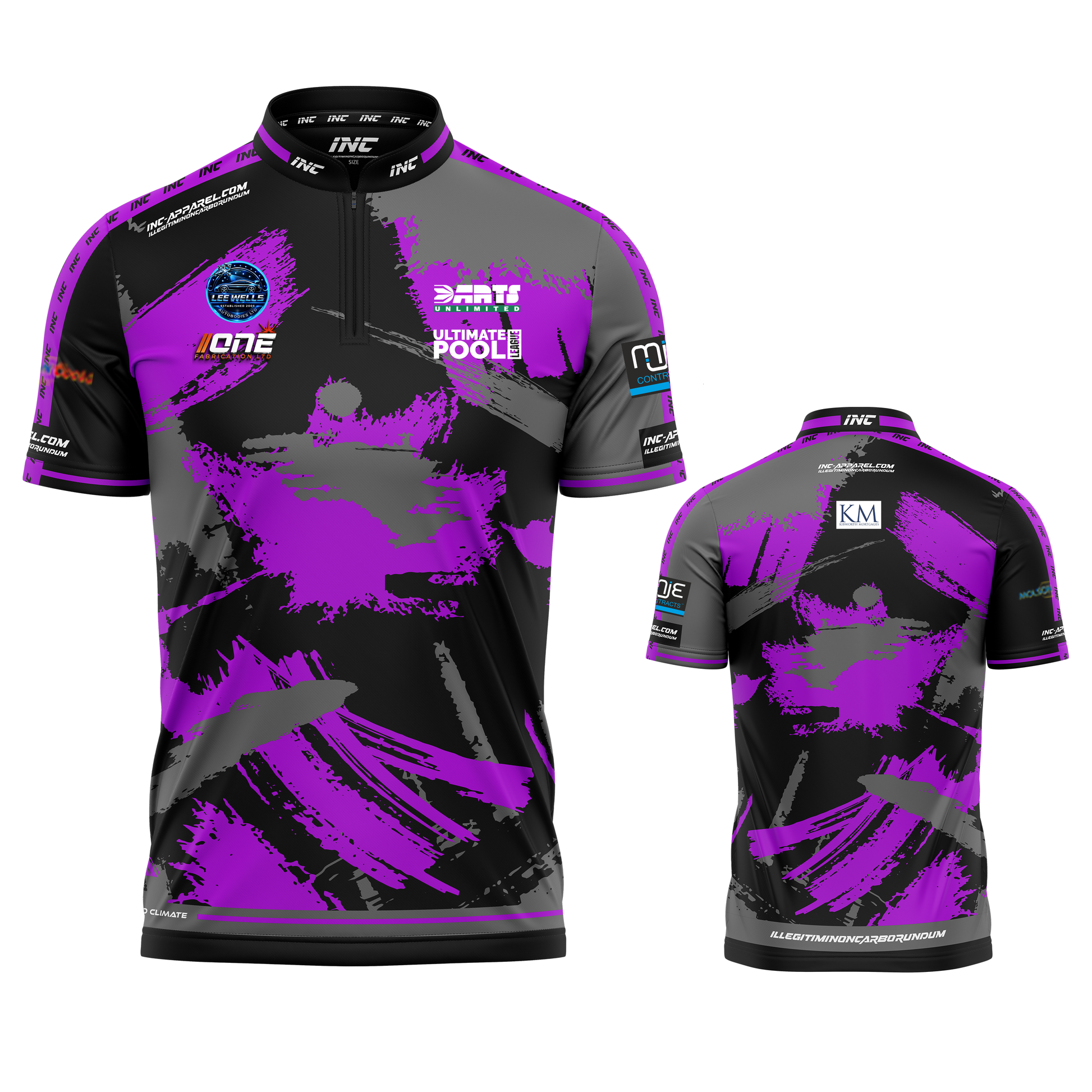 Official Cue Club Shooting Impaired pool shirt front and back view professional league pool shirt from INC-APPAREL