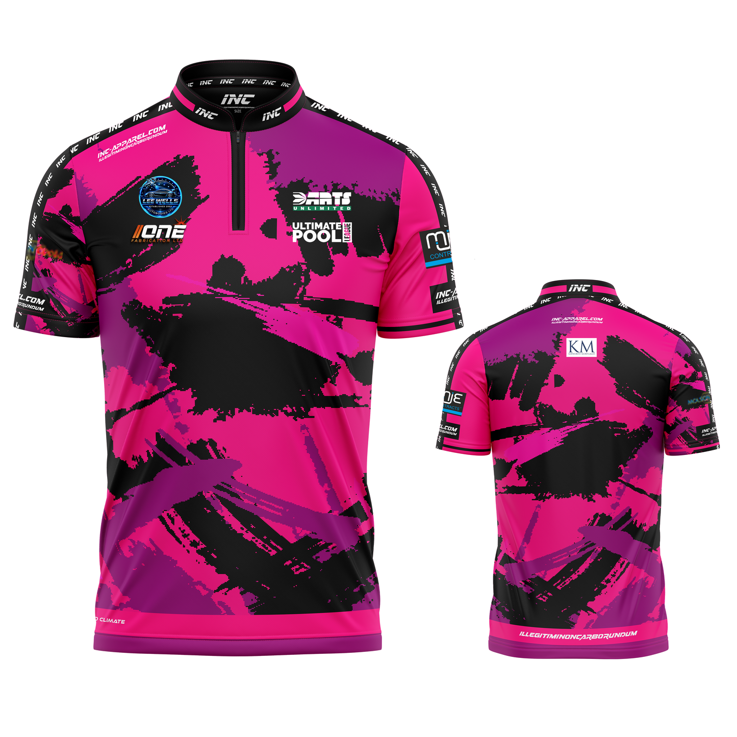 Official Cue Club Slayers pool shirt front and back view professional league pool shirt from INC-APPAREL