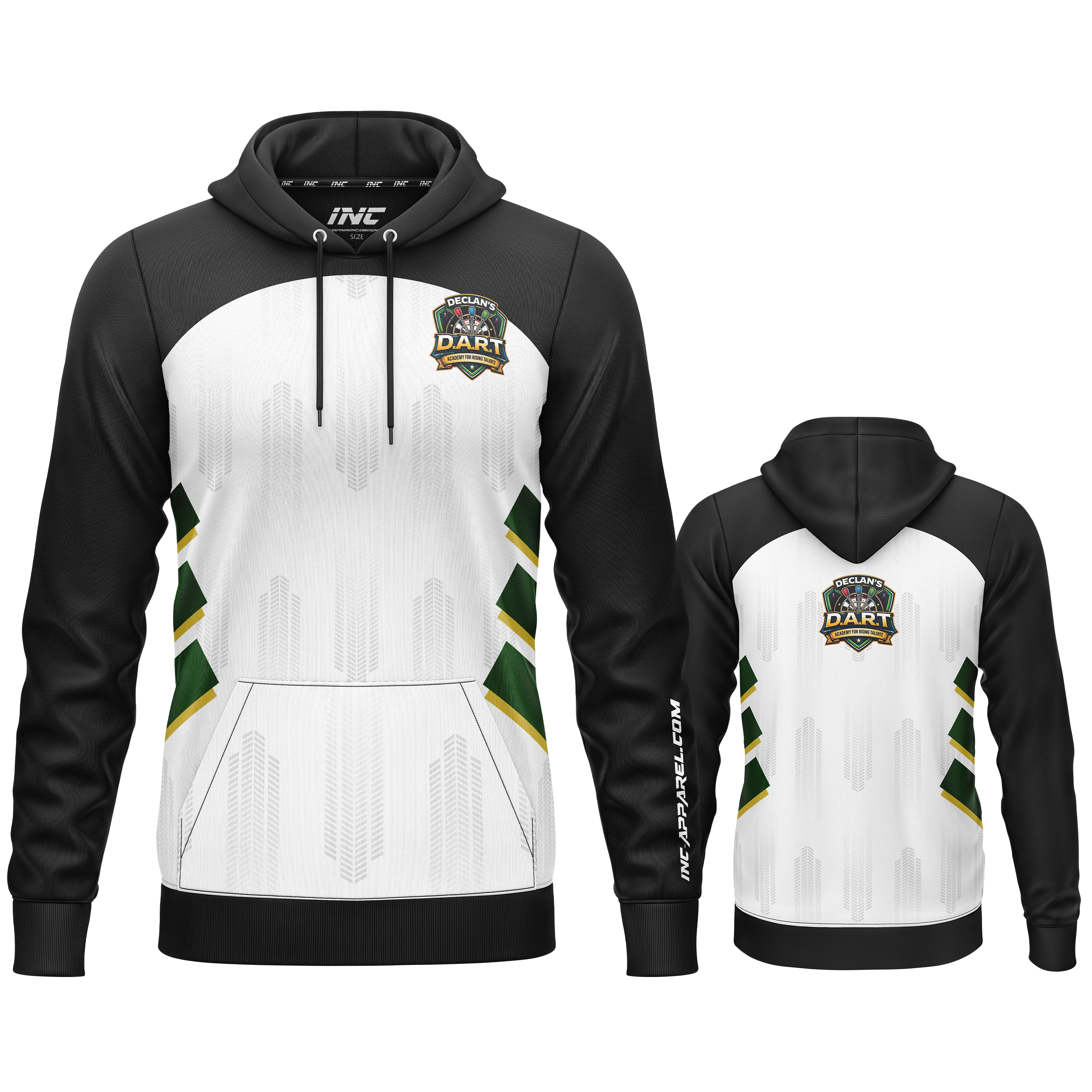 Official DART Academy hoodie detail view academy branding and fabric from INC-APPAREL