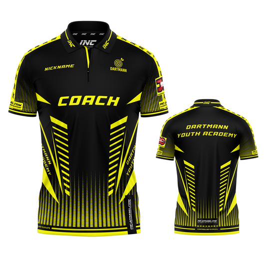 Official Dartmann Youth Academy Coaches Zip Polo Darts Shirt – professional darts teamwear from INC-KITS