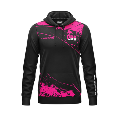 Front view of the Official Deaf Darts Organisation Hoodie Pink - INC-APPAREL