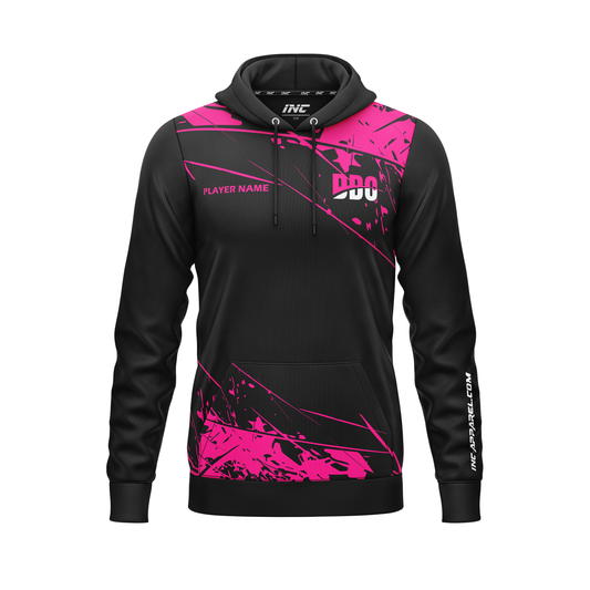 Front view of the Official Deaf Darts Organisation Hoodie Pink - INC-APPAREL