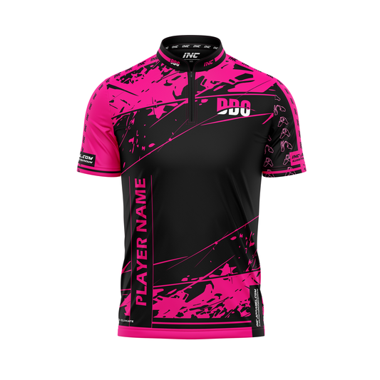 Front view of the Official Deaf Darts Organisation Pink PRO1 Shirt - INC-APPAREL