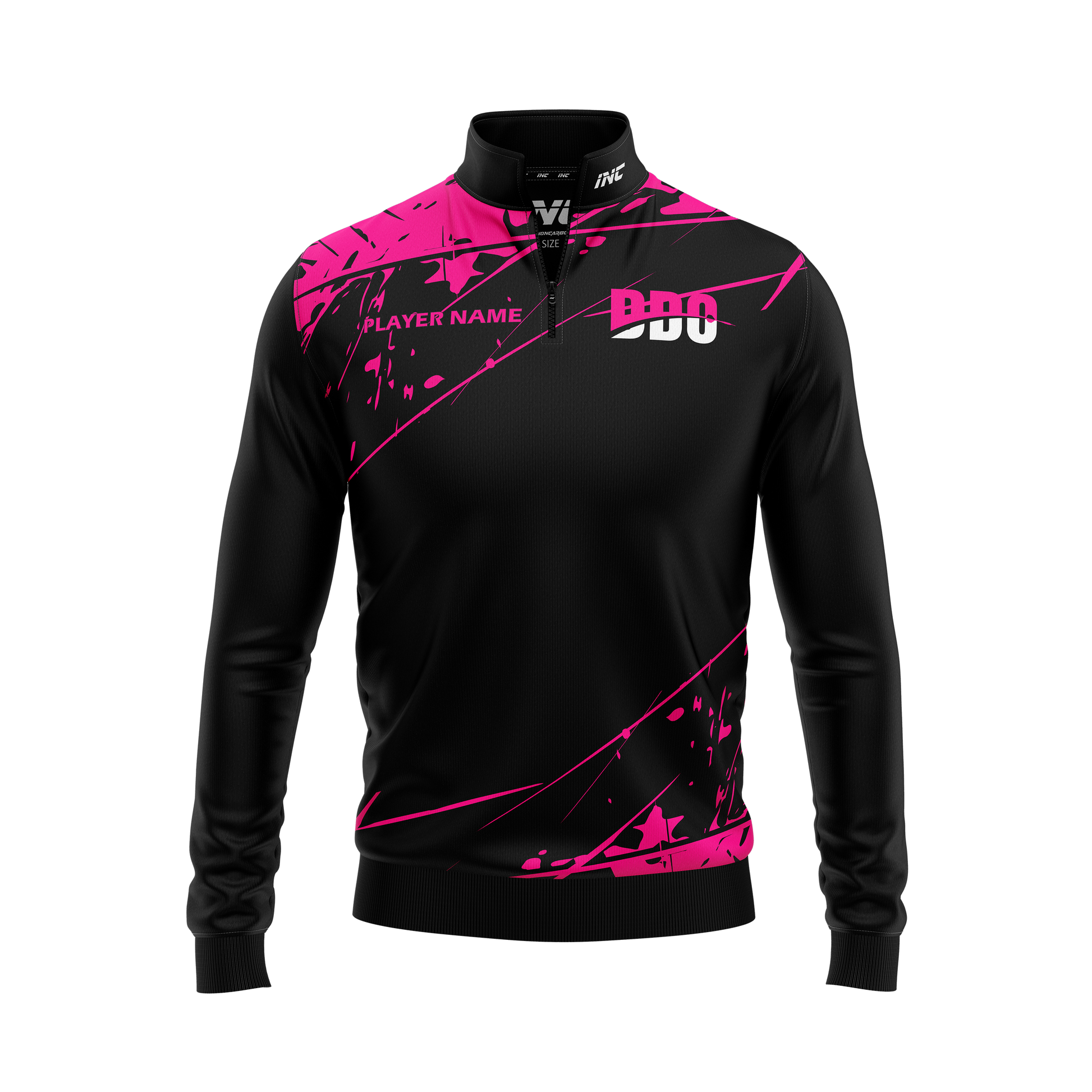 Front view of the Official Deaf Darts Organisation Quarter Zip Midlayer Pink INC-APPAREL