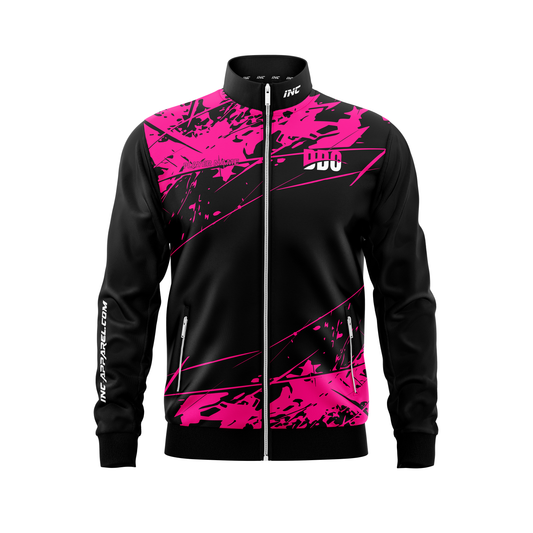 Front view of the Official Deaf Darts Organisation Tournament Jacket Pink -INC-APPAREL