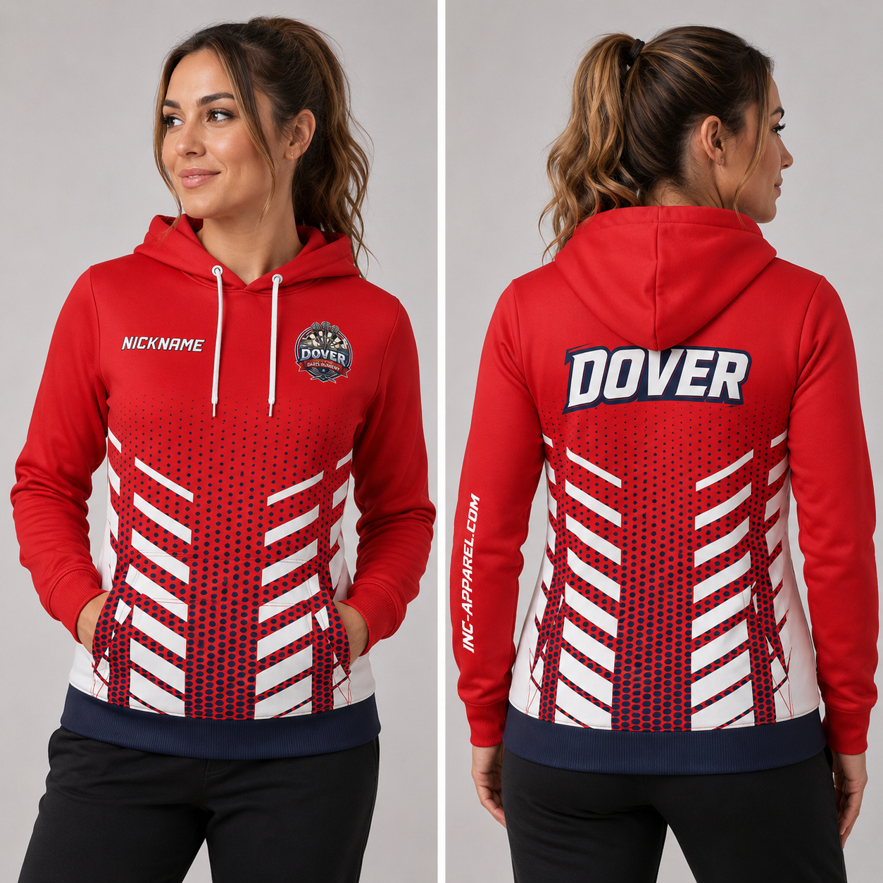 Official Dover Youth Darts Academy Quarter Zip Hoodie - Unisex by INC-APPAREL with personalised name option for academy players, coaches and supporters.