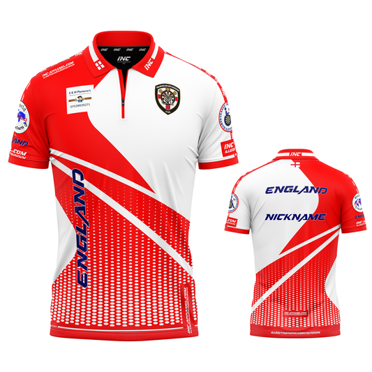 Official England Inclusio Darts Team Shirt from INC-APPAREL – performance darts shirt with official team branding promoting inclusion.