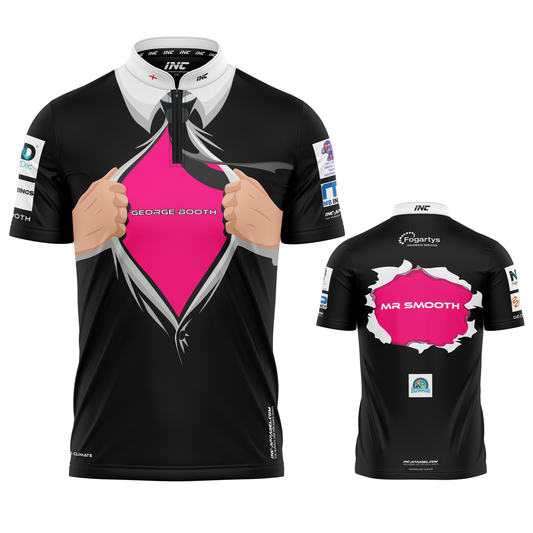 Official George Booth Darts Shirt from INC-APPAREL – performance darts shirt with signature George Booth design.