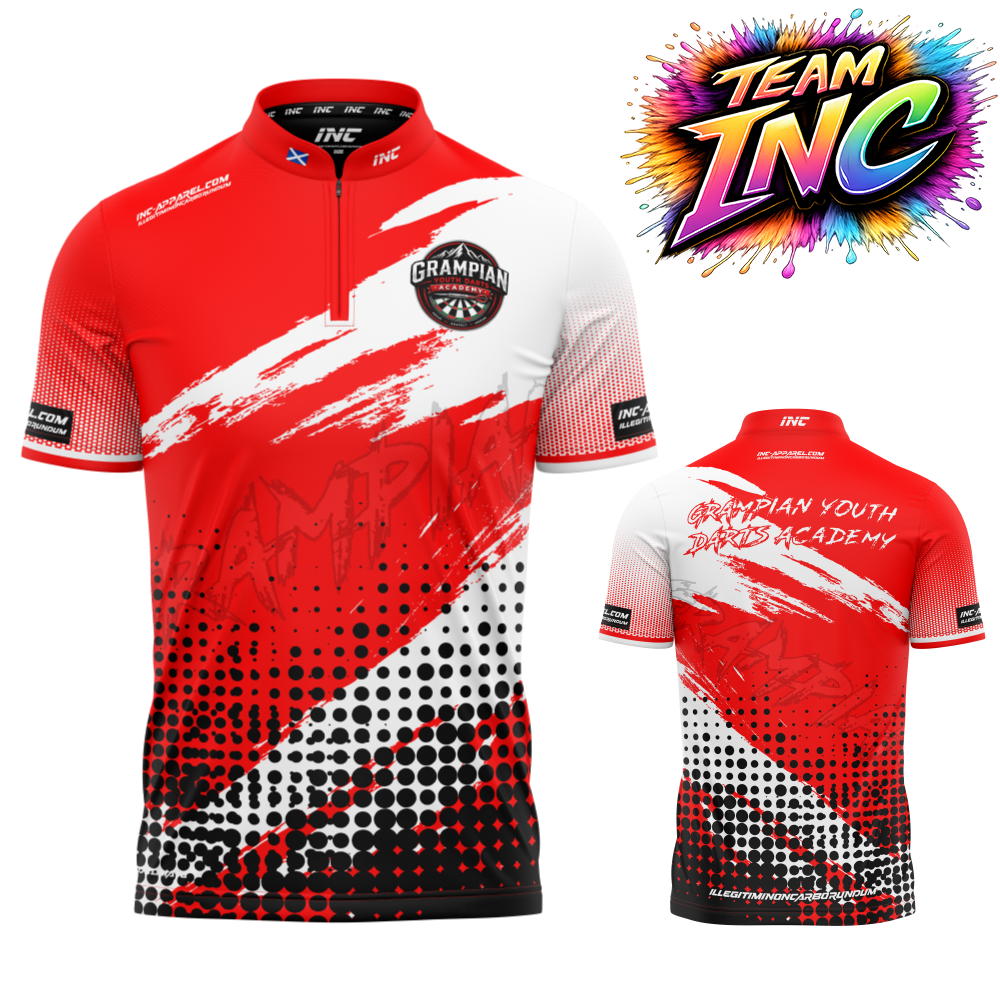 Official Grampian Youth Darts Academy Darts Shirt from INC-APPAREL – youth academy performance darts shirt with official branding.