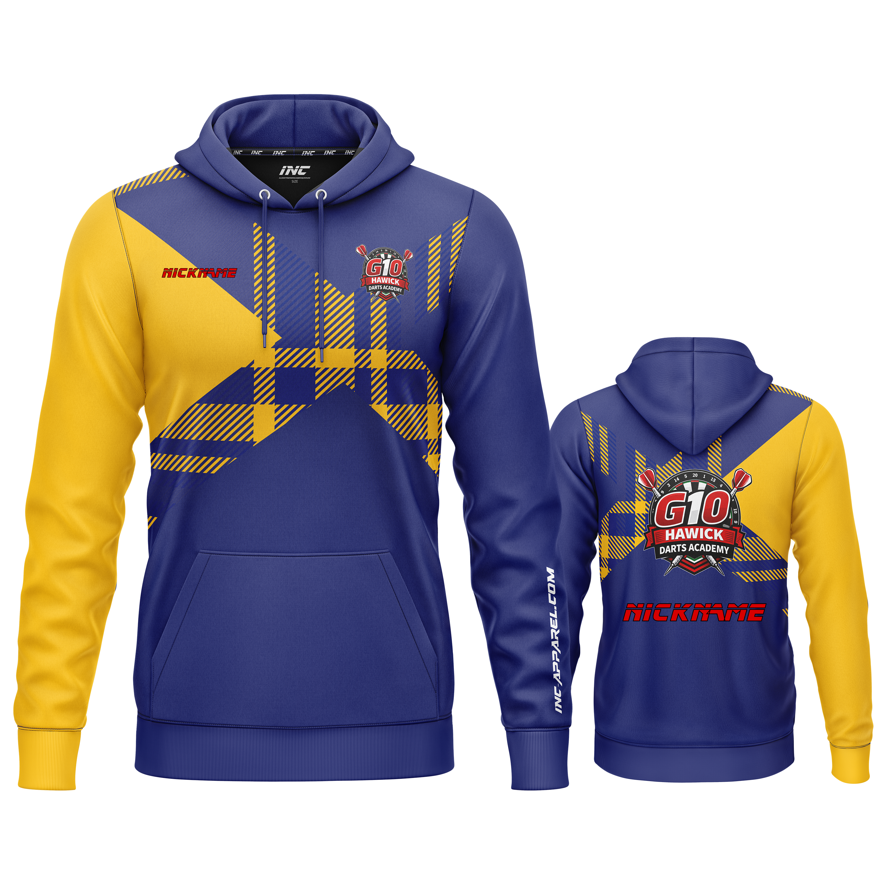 Official Hawick Darts Academy Hoodie from INC-APPAREL – academy darts hoodie with official team branding.
