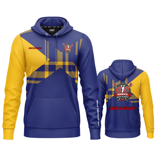 Official Hawick Darts Academy Hoodie from INC-APPAREL – academy darts hoodie with official team branding.