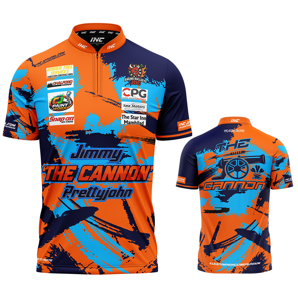 Official James Prettyjohn darts shirt front view lightweight performance darts shirt