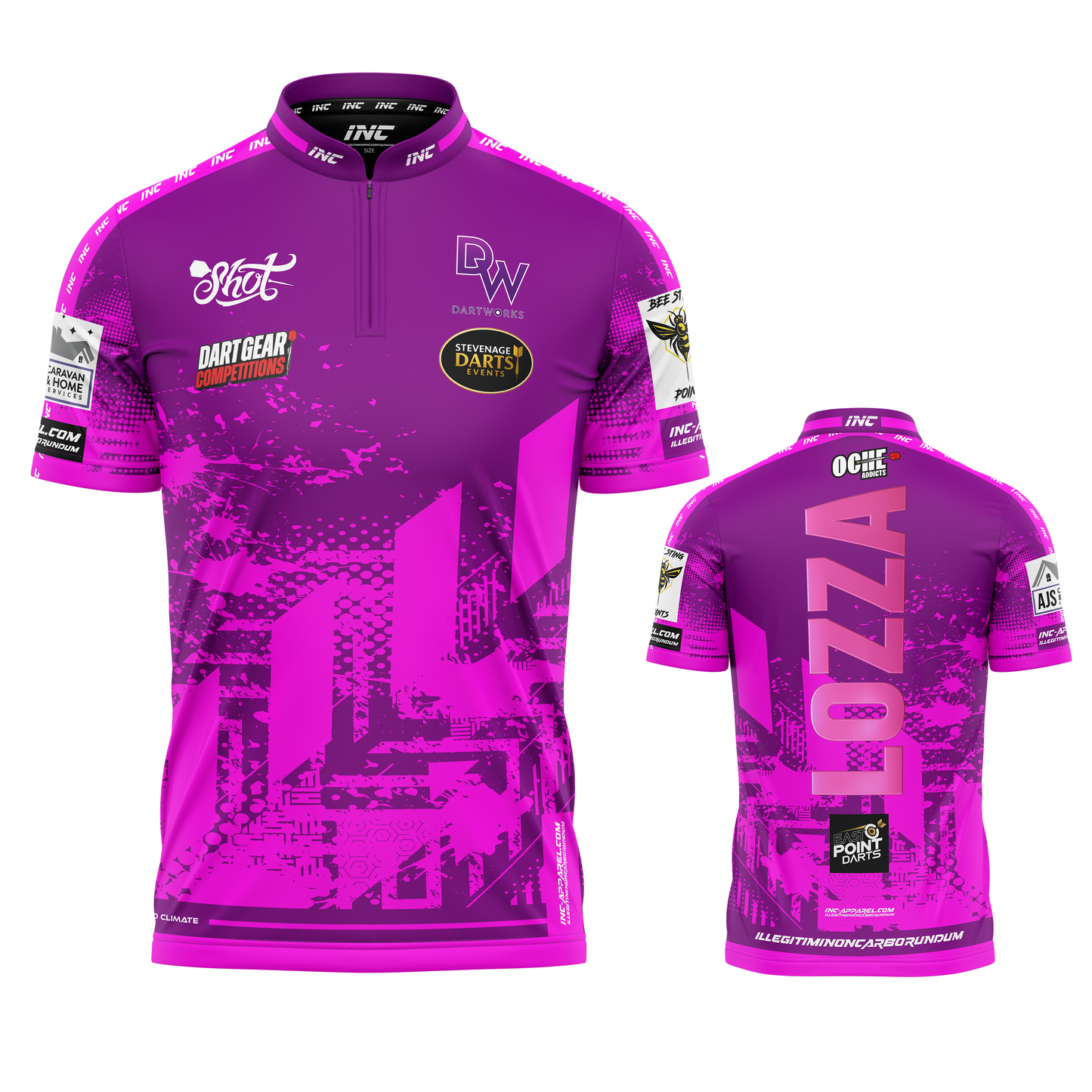 Official Lauryn Salter Purple Darts Shirt from INC-APPAREL – purple performance darts shirt with signature Lauryn Salter design.