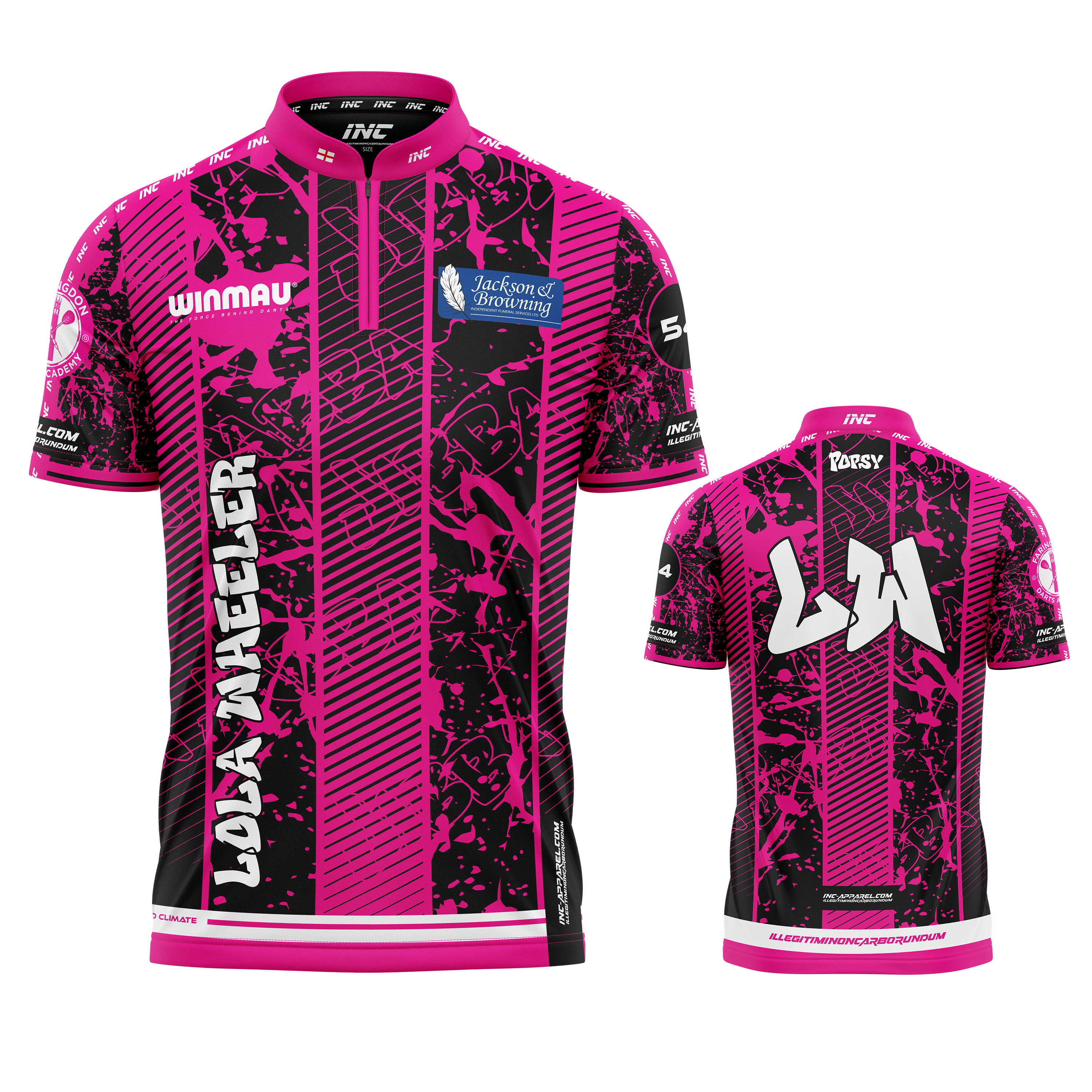Official Lola Wheeler Darts Shirt from INC-APPAREL – performance darts shirt with signature Lola Wheeler design.