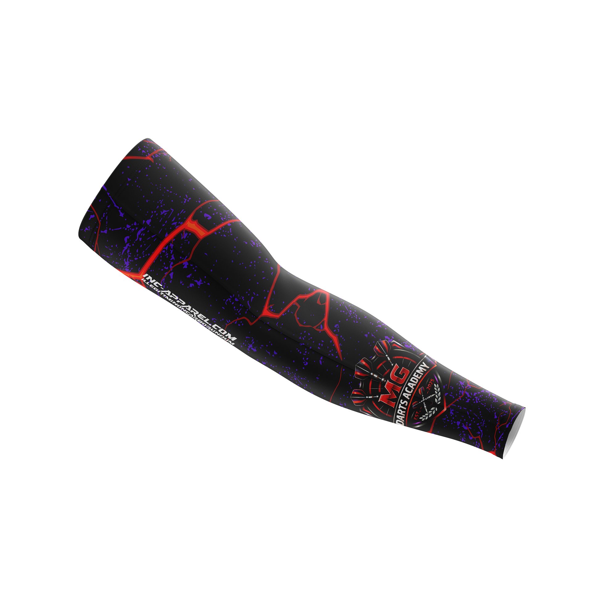 Official MG Darts Academy darts sleeve close up breathable compression fabric with team branding from INC-APPAREL