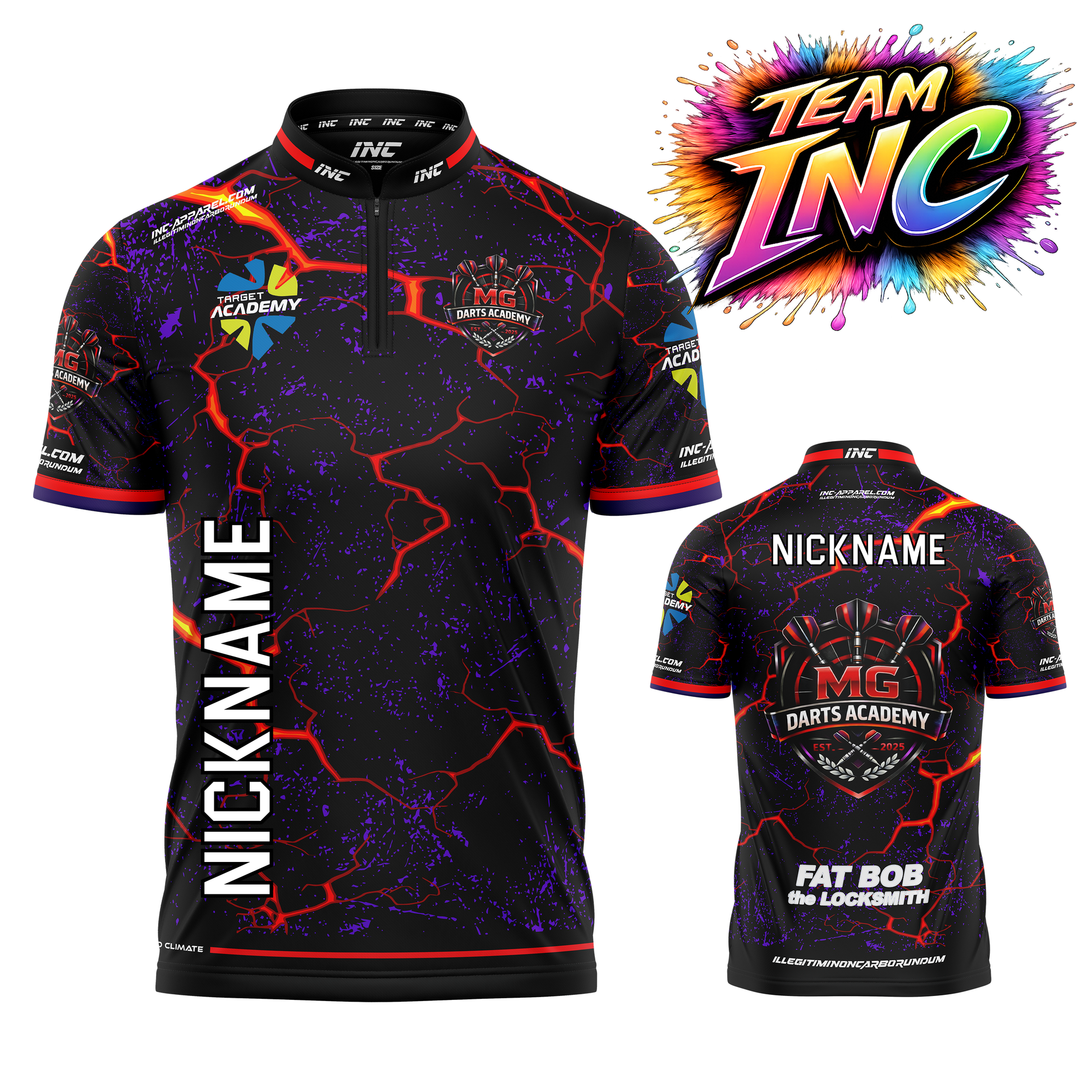 Official MG Darts Academy shirt front and back view academy team darts shirt from INC-APPAREL