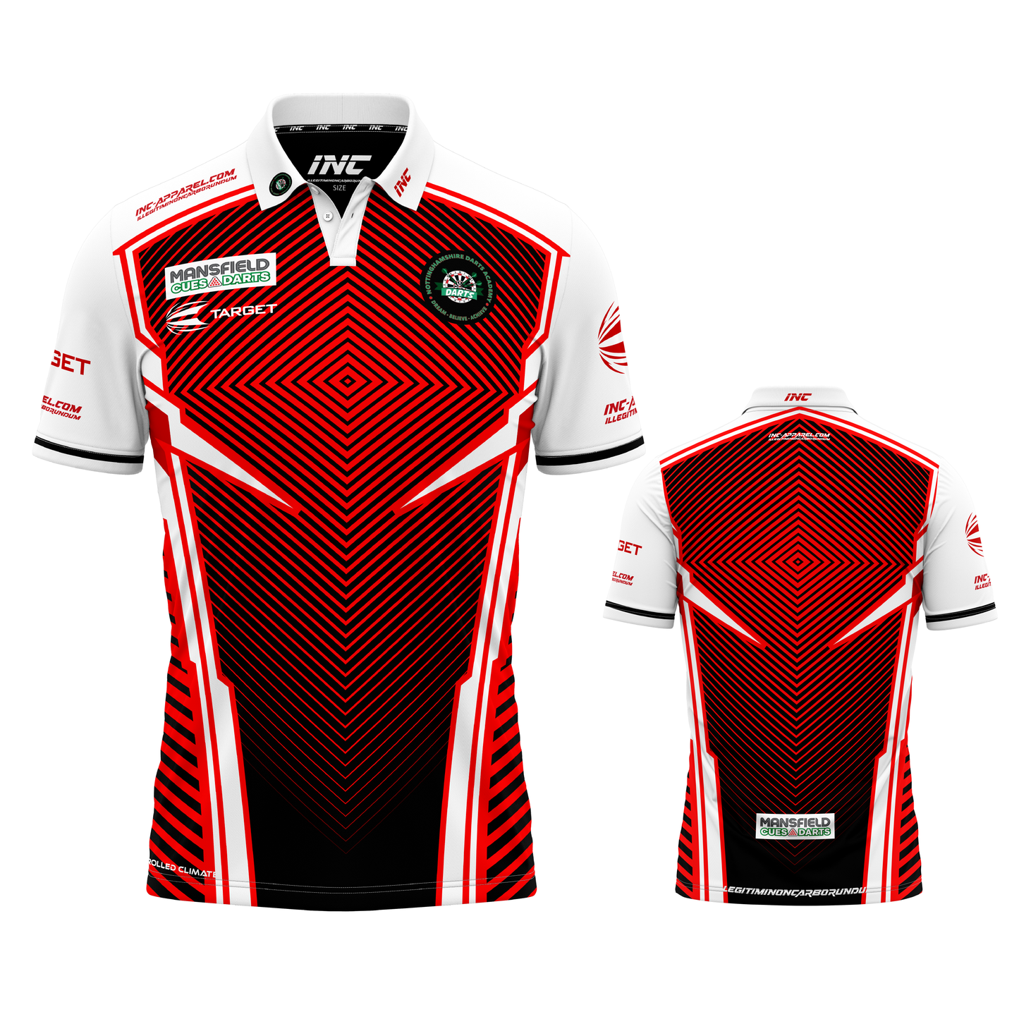 Official Nottinghamshire Darts Academy coaches shirt both views academy coaching dart shirt from INC-APPAREL