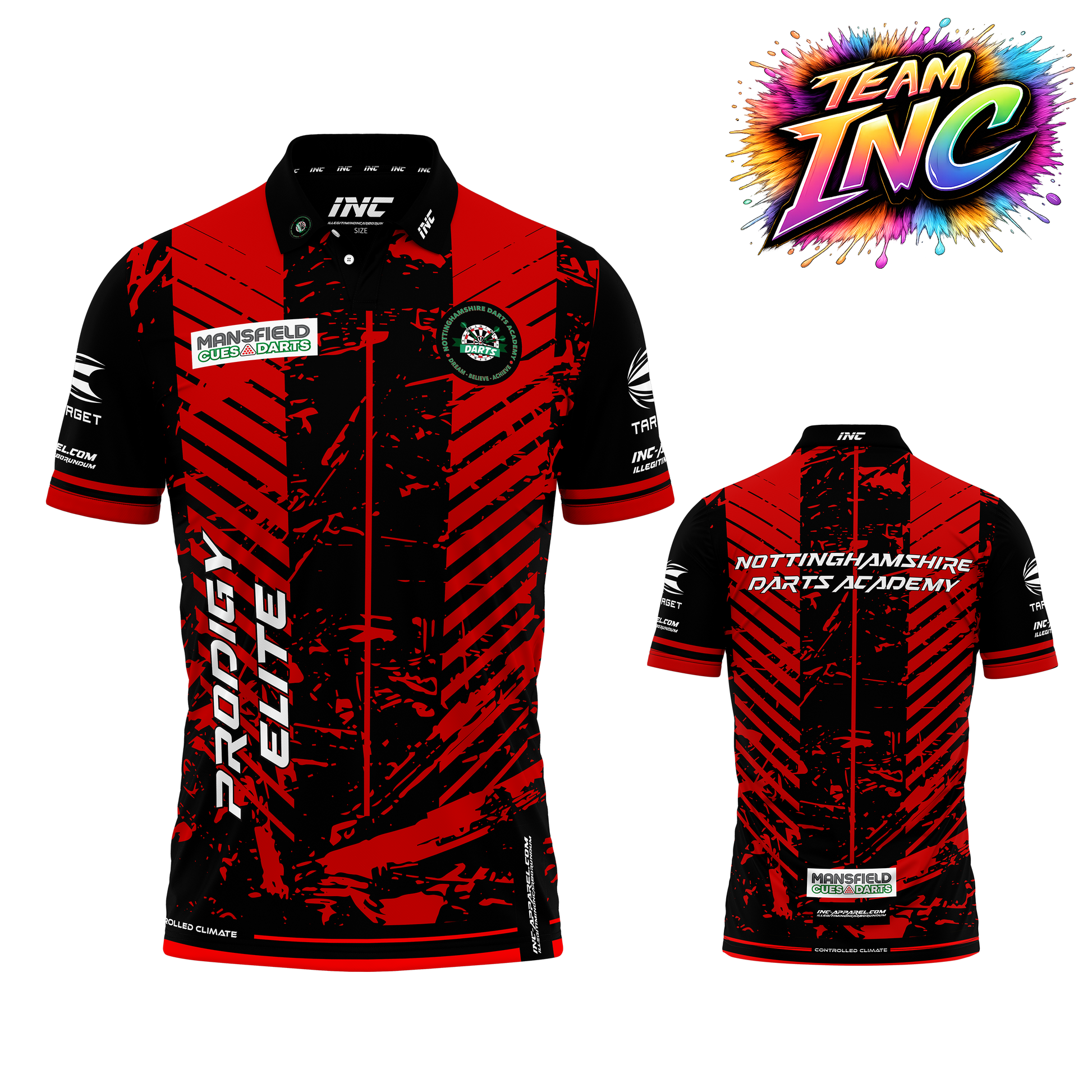 Official Nottinghamshire Darts Academy Prodigy Elite Shirt from INC-APPAREL – premium academy performance darts shirt.