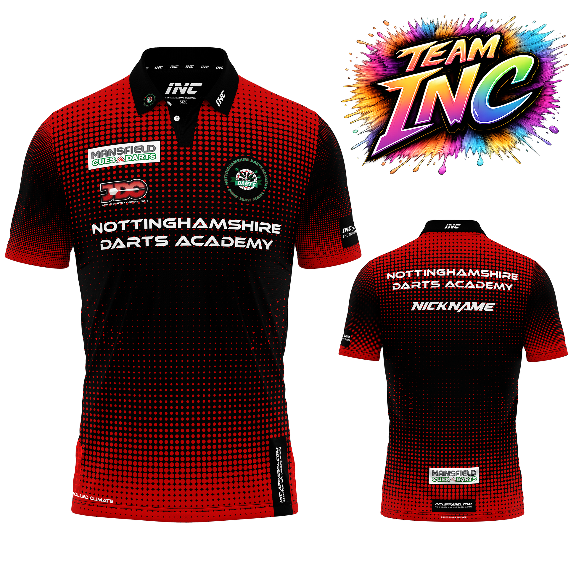 Official Nottinghamshire Darts Academy Shirt from INC-APPAREL – performance darts shirt with official academy branding.
