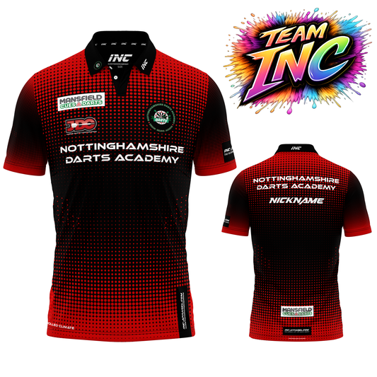 Official Nottinghamshire Darts Academy Shirt from INC-APPAREL – performance darts shirt with official academy branding.