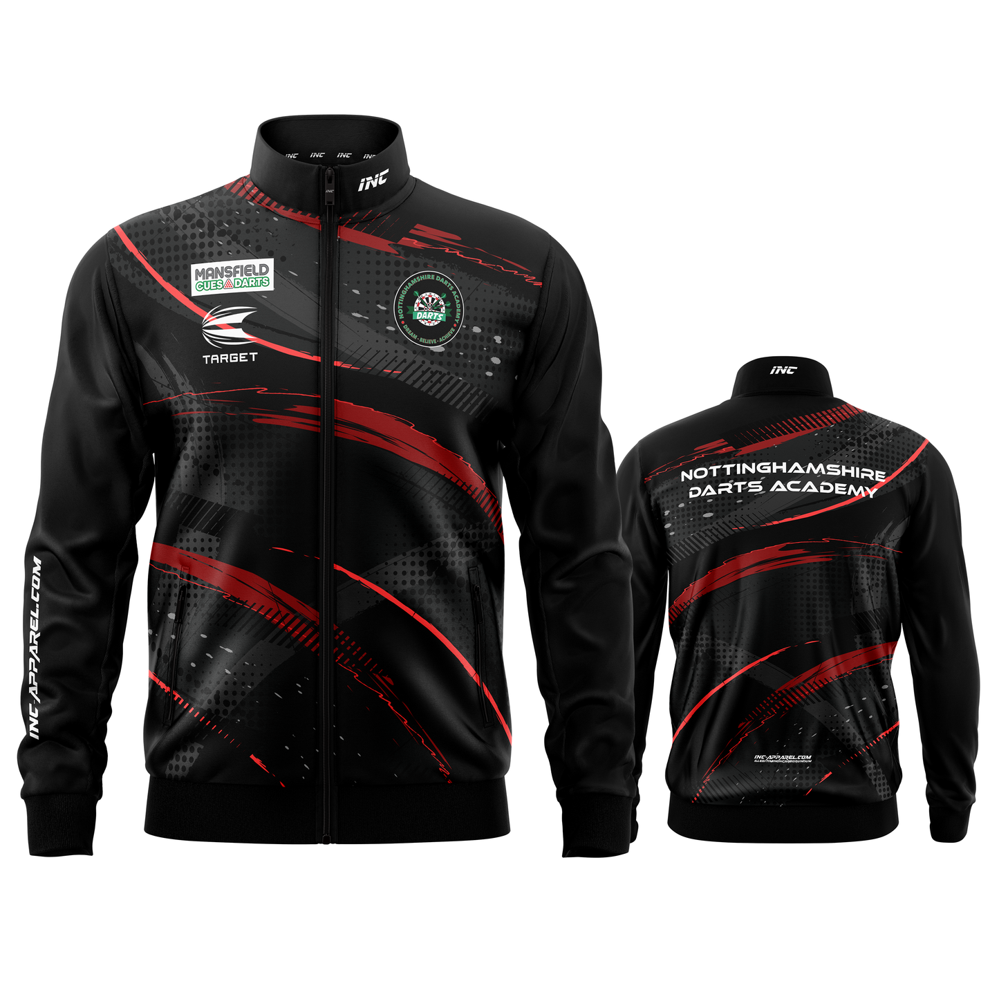 Official Nottinghamshire Darts Academy Tournament Jacket from INC-APPAREL – professional academy darts jacket with official team branding.