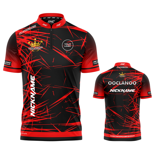 Official OOCLANOO Red Darts Shirt from INC-APPAREL – performance darts shirt with official OOCLANOO branding.