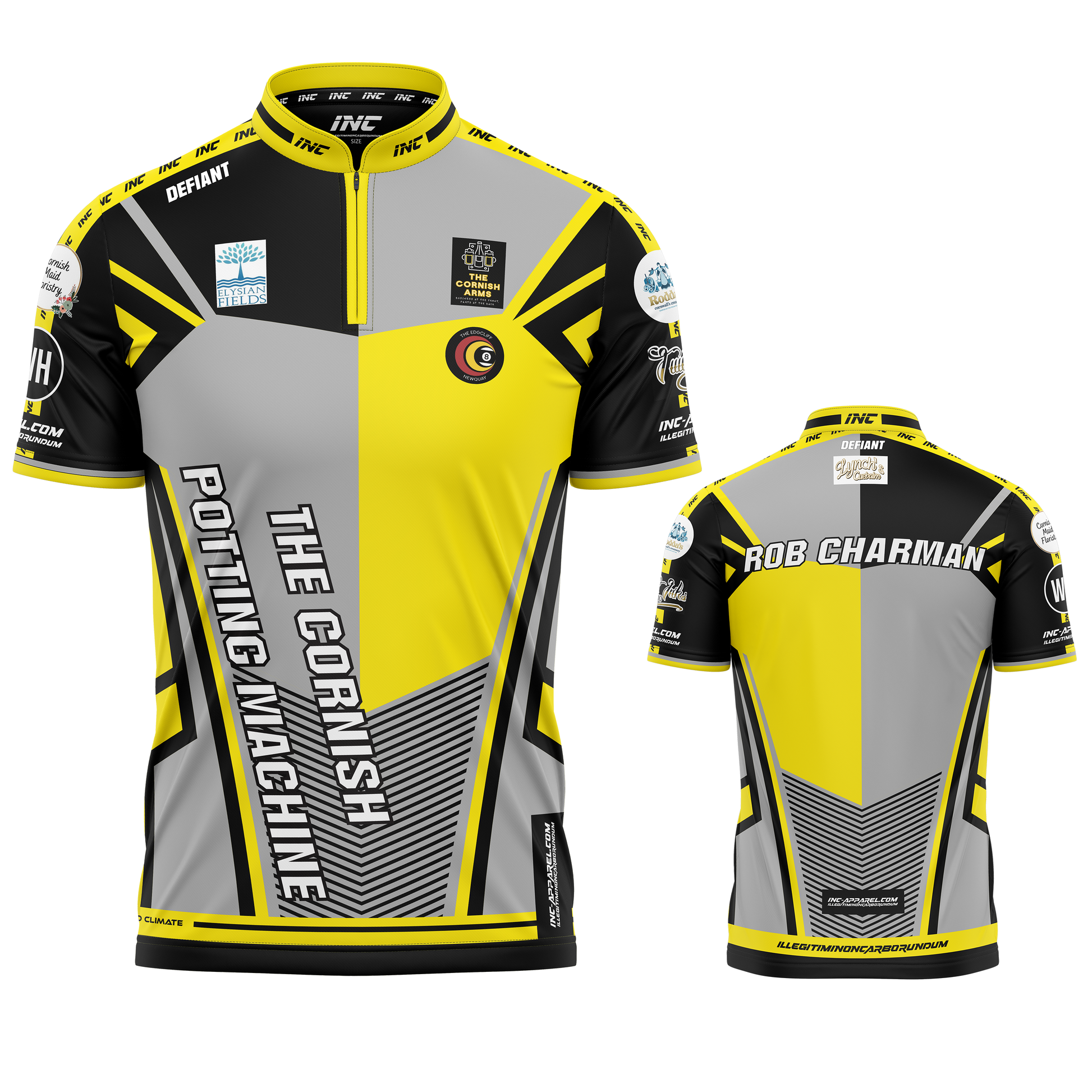 Official Rob Charman Pool Shirt from INC-APPAREL – performance pool shirt with signature Rob Charman design.