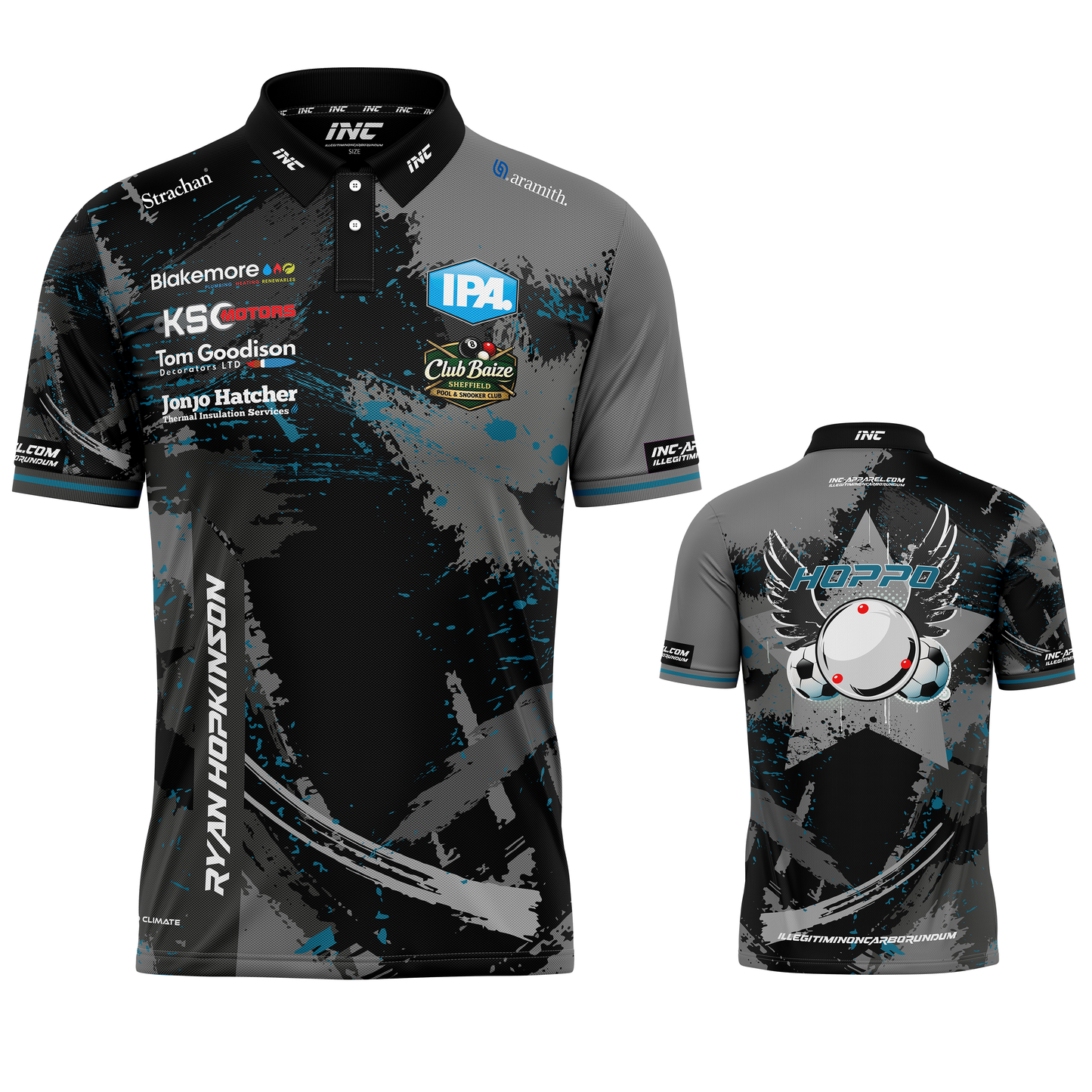 Official Ryan Hopkinson Pool Shirt from INC-APPAREL – performance pool shirt with signature Ryan Hopkinson design.
