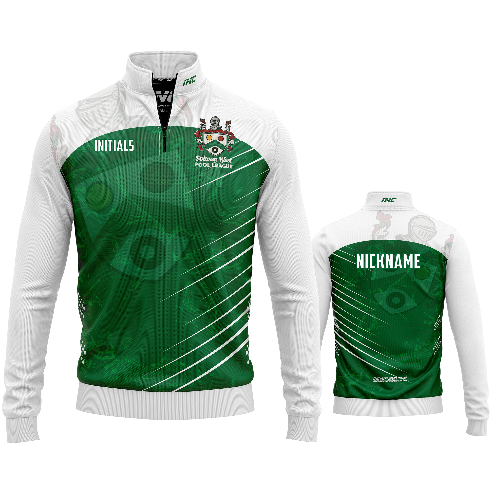 Official Solway West Pool League quarter zip midlayer front view league team training top from INC-APPAREL