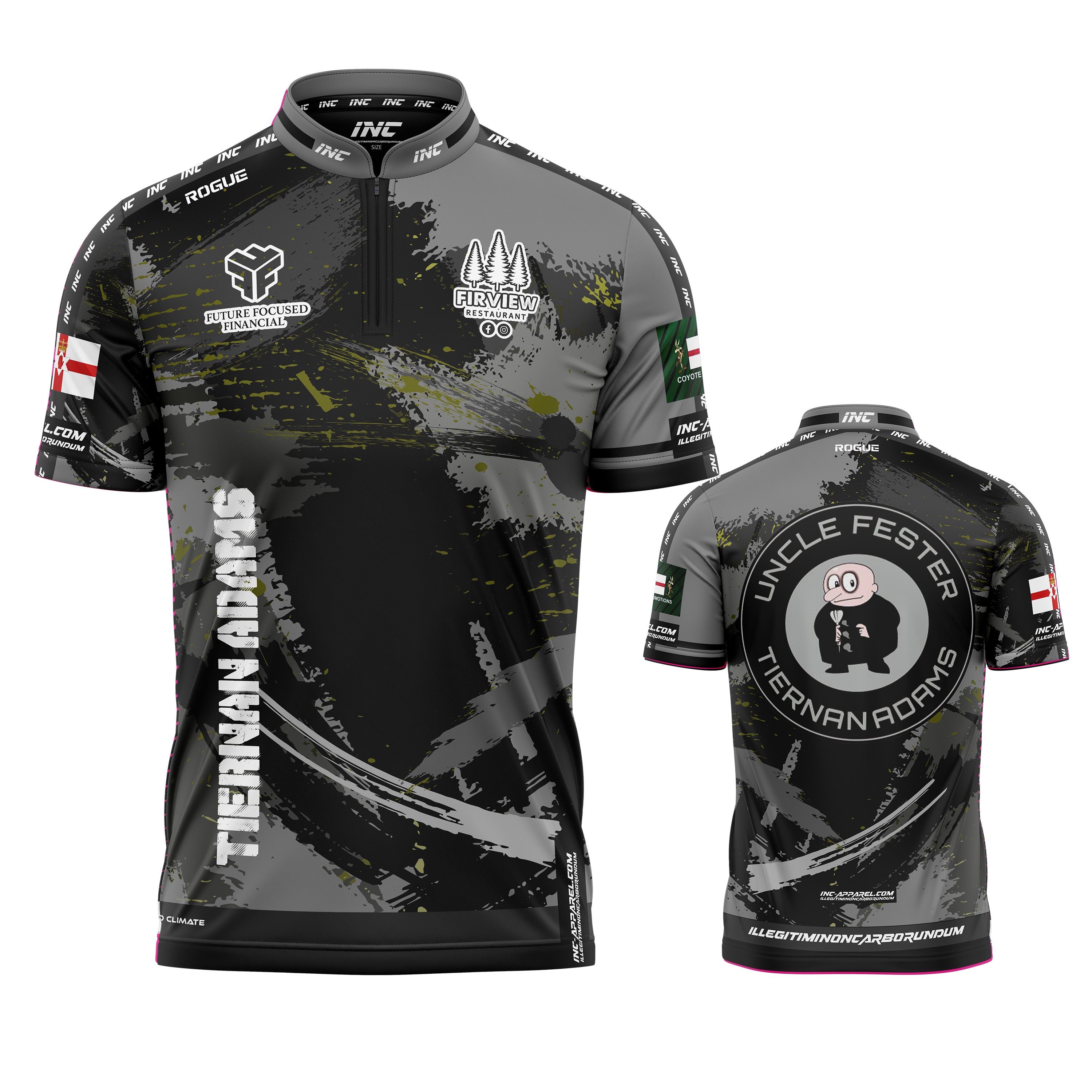Official Tiernan Adams Darts Shirt from INC-APPAREL – performance darts shirt with signature Tiernan Adams design.