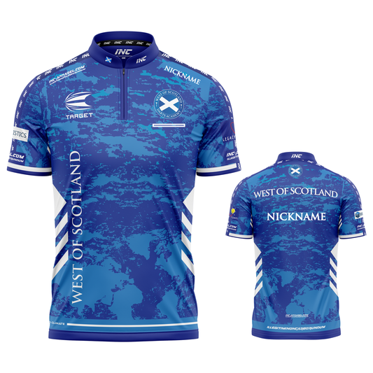 Official West of Scotland Darts Academy Darts Shirt with pocket from INC-APPAREL – performance academy darts shirt with official branding.