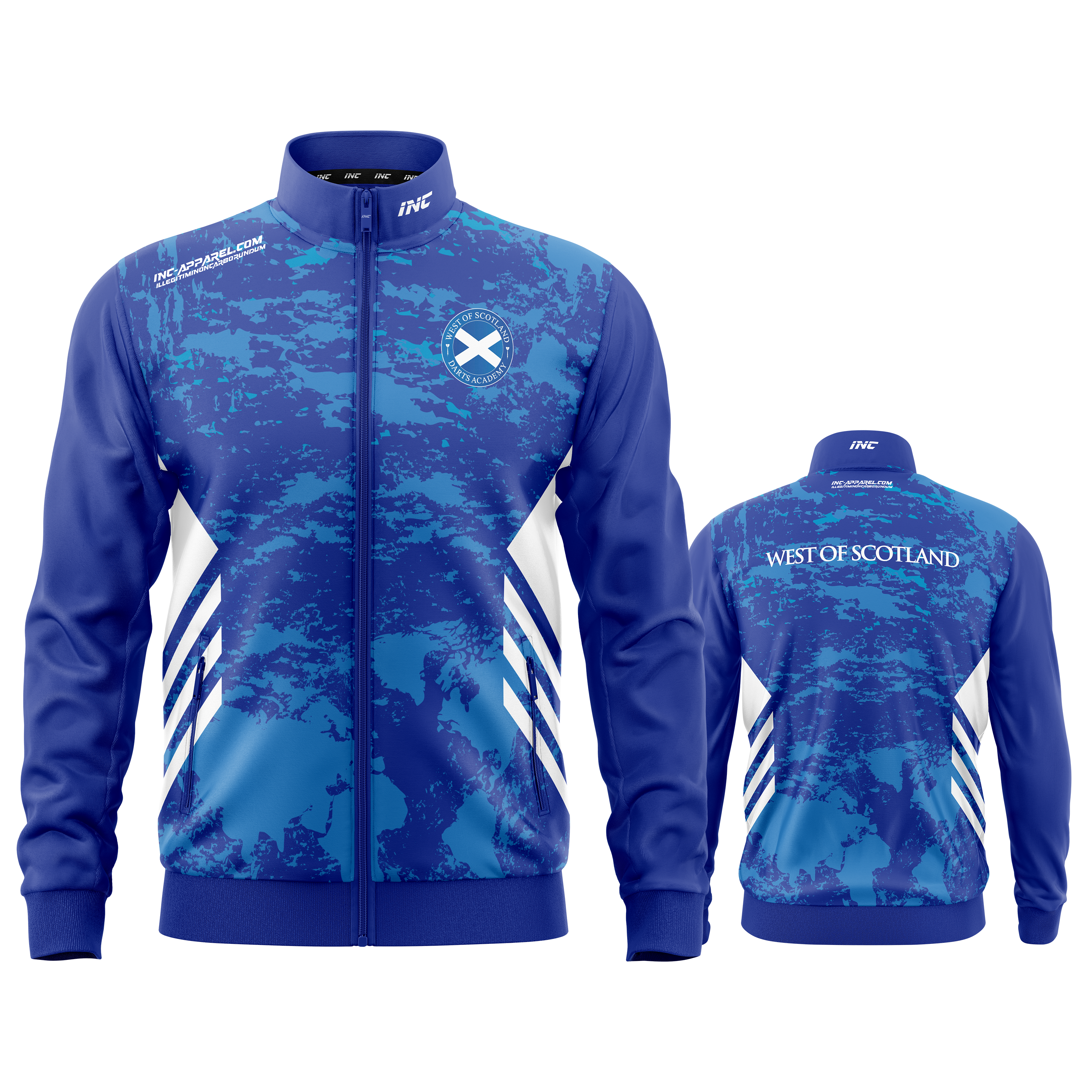 Official West of Scotland Darts Academy Tournament Jacket from INC-APPAREL – professional academy darts jacket with official team branding.