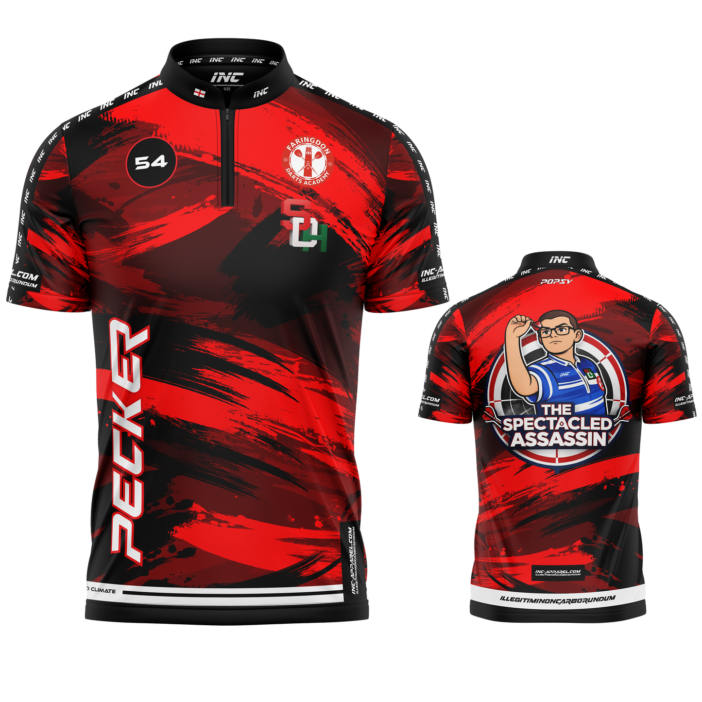 Official Woody Wheeler Red Darts Shirt from INC-APPAREL – performance darts shirt with signature Woody Wheeler design.