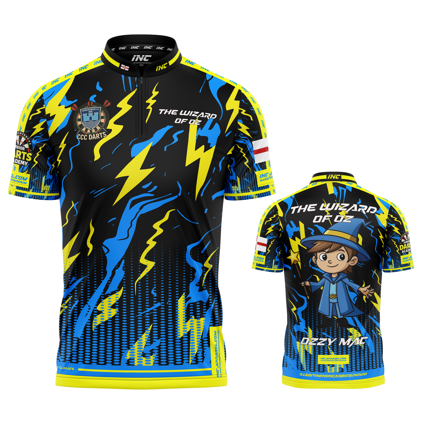 Ozzy Mac Darts Shirt from INC-APPAREL – performance darts shirt with signature Ozzy Mac design and branding.