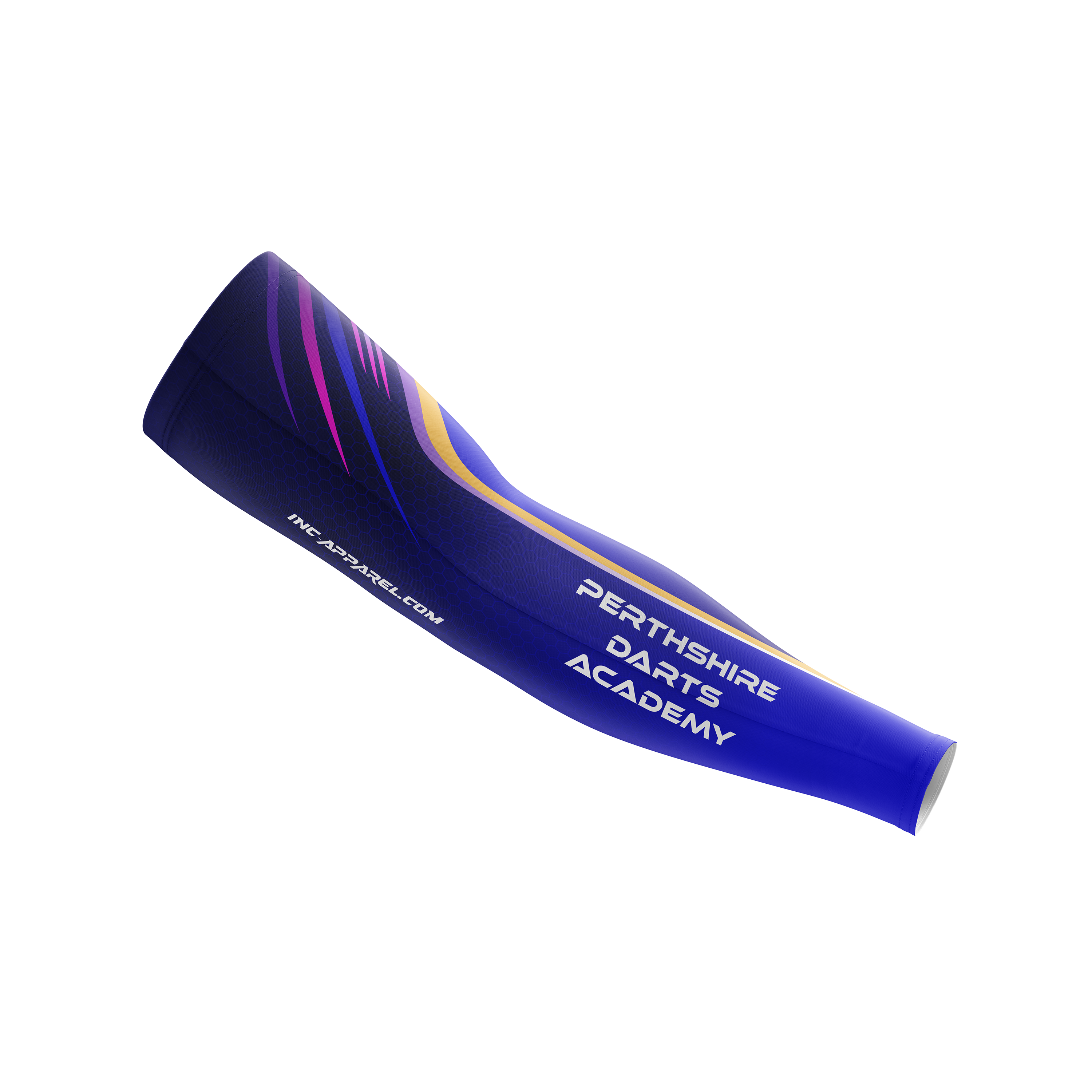 Perthshire Darts Academy Sleeve from INC-APPAREL – made-to-order compression arm sleeve with breathable fabric and official academy branding.