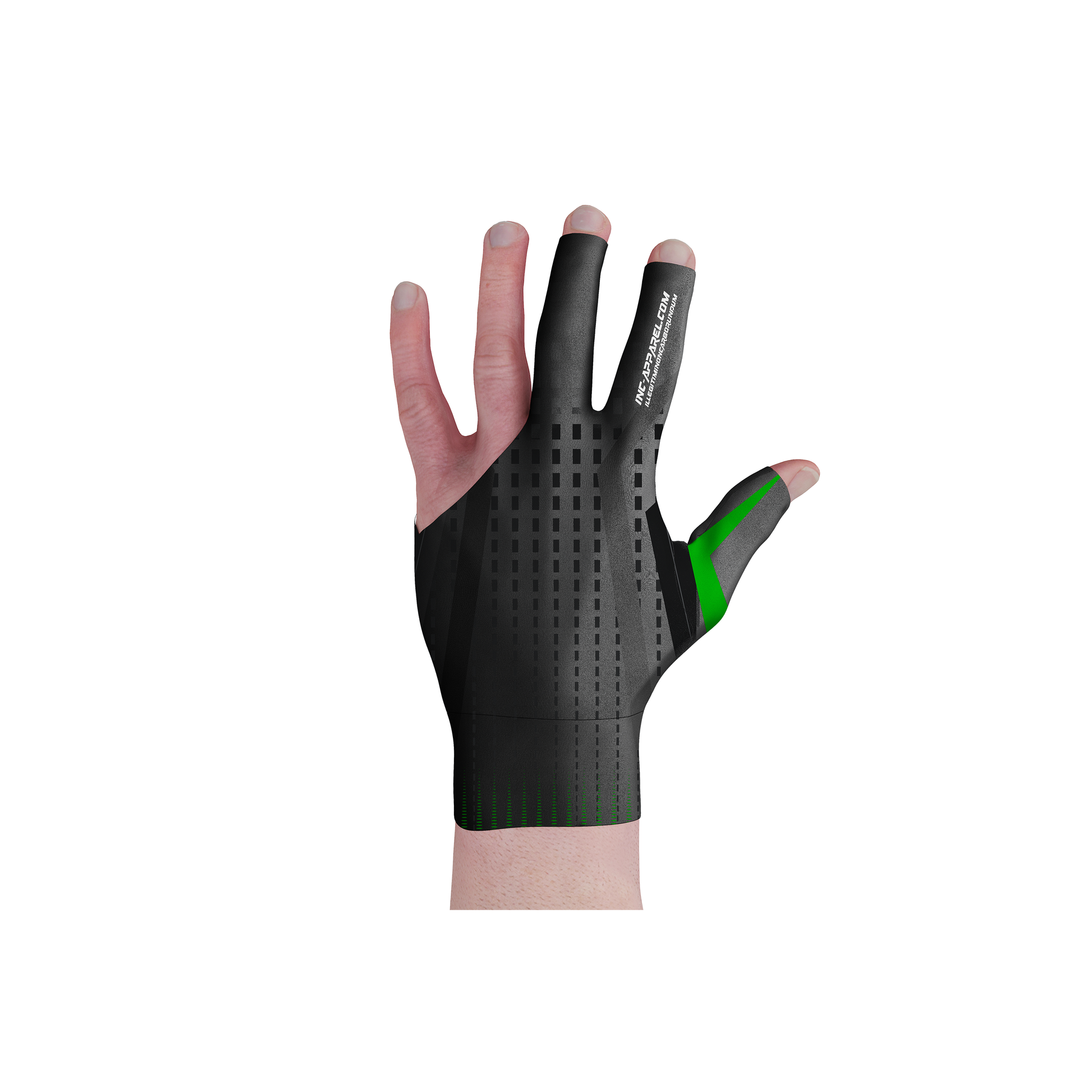 Praecisio Green and Black Pool Glove from INC-APPAREL – precision pool glove for smooth cue control.
