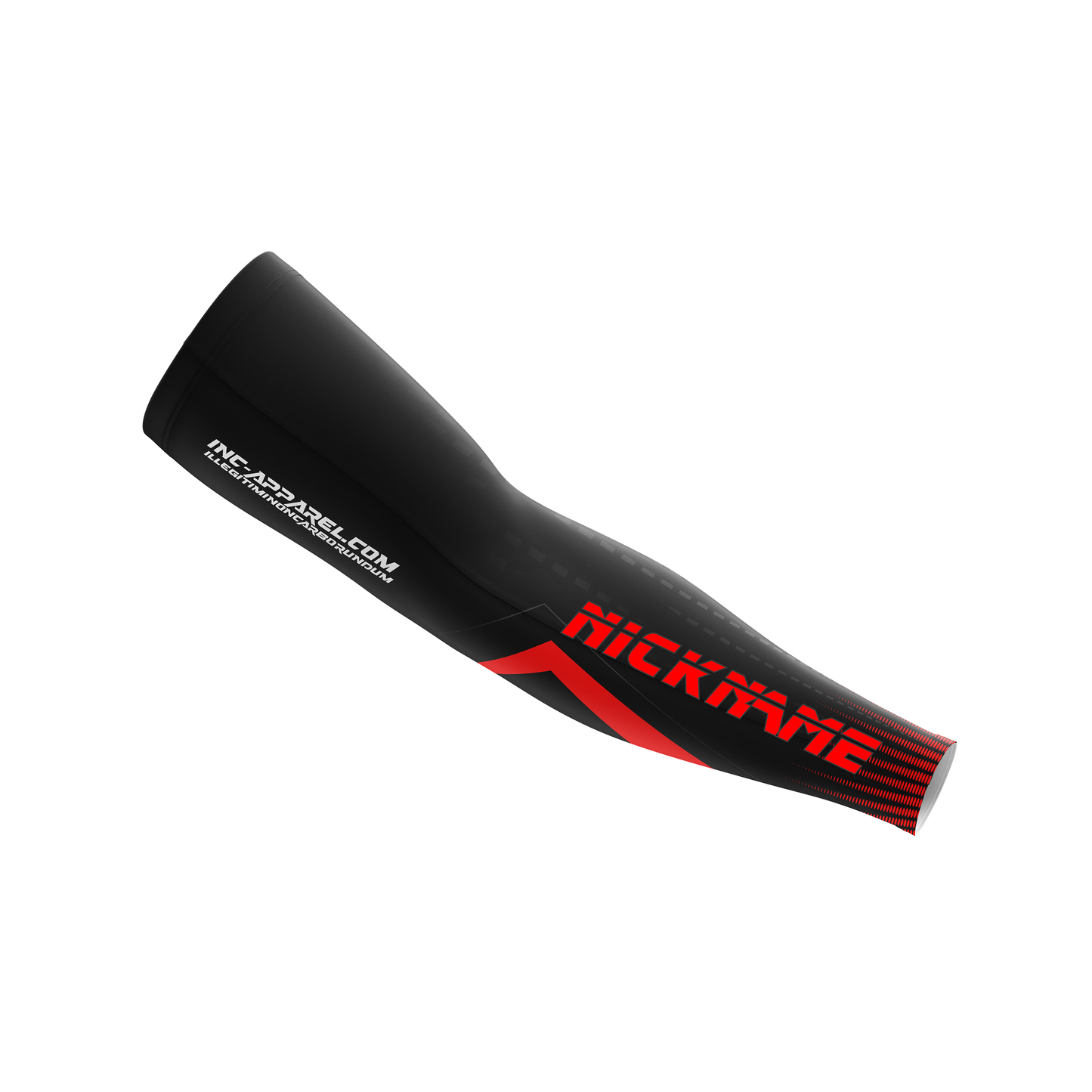 Praecisio Red and Black Darts Sleeve from INC-APPAREL – performance compression sleeve for precision darts play.