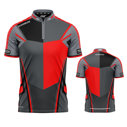 Rebellis Red Grey Black Darts and Pool Shirt by INC-APPAREL – breathable moisture-wicking performance darts shirt