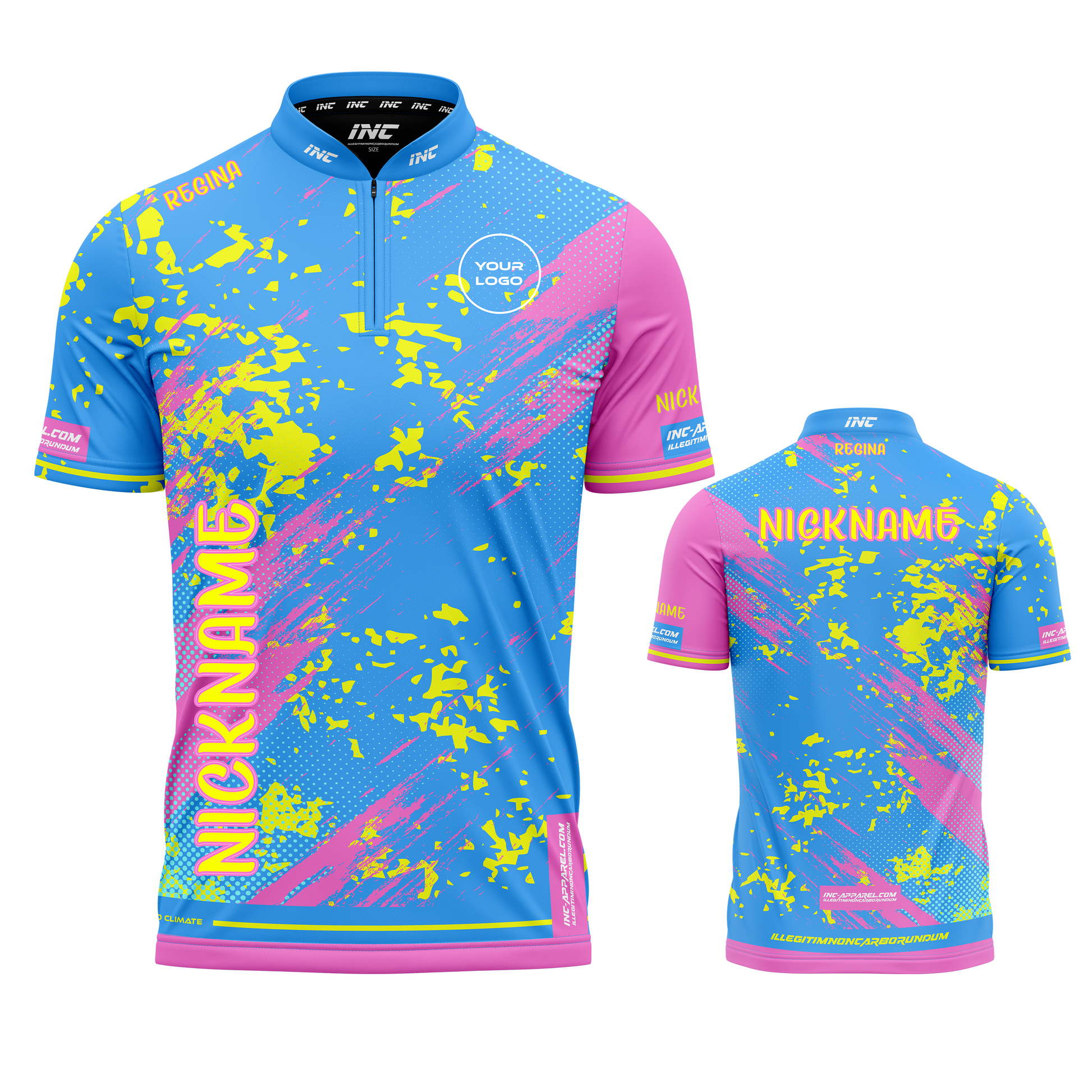 Regina Blue Darts Shirt from INC-APPAREL – blue performance darts shirt with elegant Regina-themed design.