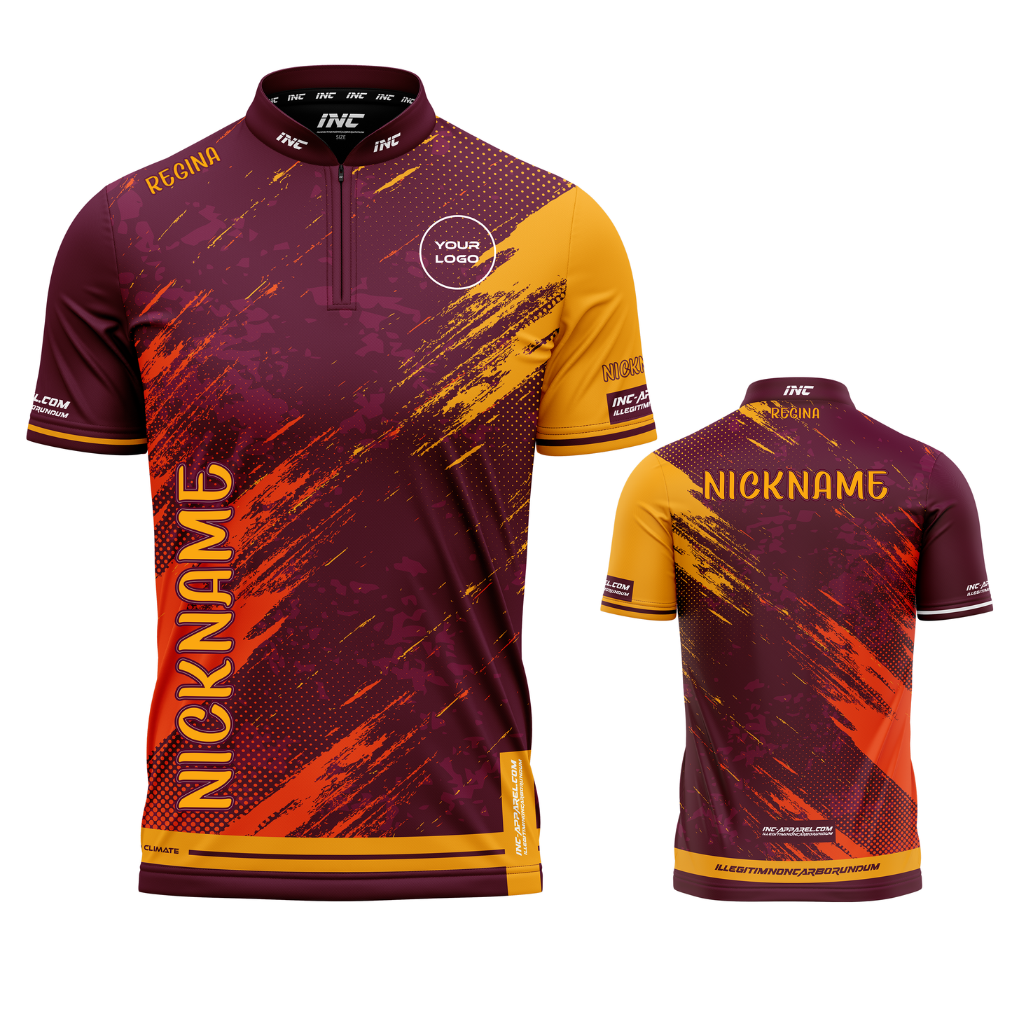 Regina Burgundy Darts Shirt from INC-APPAREL – burgundy performance darts shirt with elegant Regina-themed design.