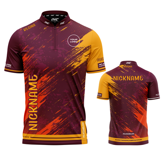 Regina Burgundy Darts Shirt from INC-APPAREL – burgundy performance darts shirt with elegant Regina-themed design.