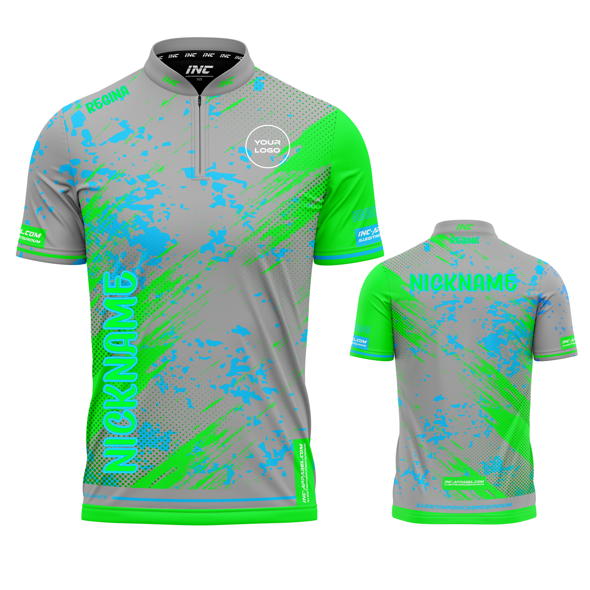 Regina Grey Darts Shirt from INC-APPAREL – grey performance darts shirt with elegant Regina-themed design.