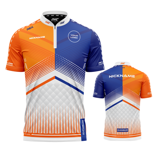 Rex Orange and Blue Custom Pool Shirt from INC-APPAREL – performance pool shirt with bold orange-and-blue design and breathable athletic fabric.