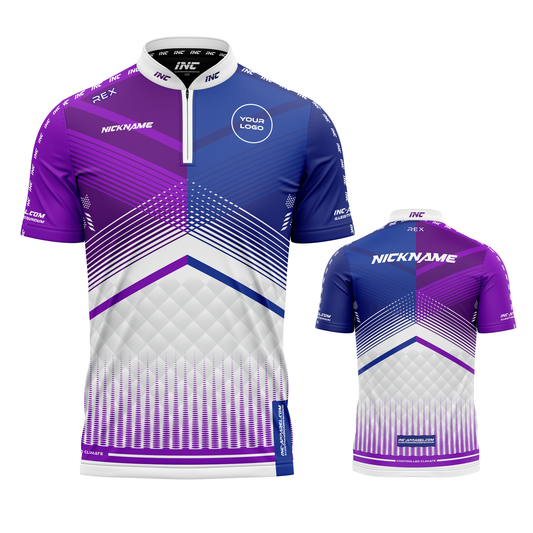 Rex Purple and Blue Custom Pool Shirt from INC-APPAREL – performance pool shirt with bold purple-and-blue design and breathable athletic fabric.