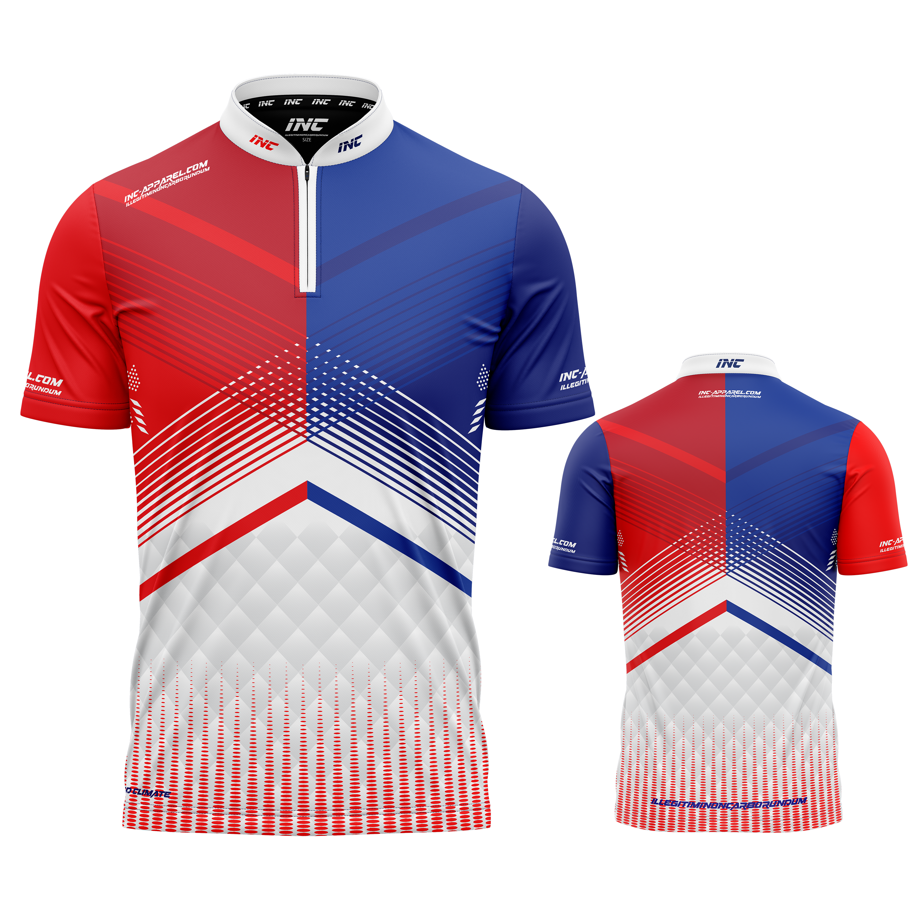 Rex Red and Blue Custom Pool Shirt from INC-APPAREL – performance pool shirt with bold red-and-blue design and breathable fabric.