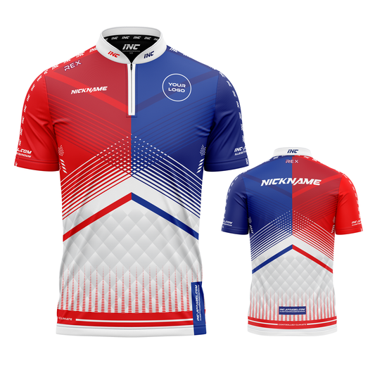 Rex Red and Blue Custom Pool Shirt from INC-APPAREL – performance pool shirt with bold red-and-blue design and breathable fabric.