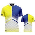 Rex Yellow and Blue Custom Pool Shirt from INC-APPAREL – performance pool shirt with bold yellow-and-blue design and breathable athletic fabric.