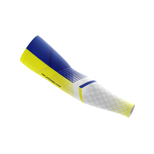 Rex Yellow and Blue Sleeve from INC-APPAREL – performance compression arm sleeve with bold yellow-and-blue Rex design.