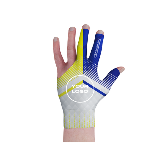 Rex Yellow and Blue Pool Glove from INC-APPAREL – performance pool glove with non-slip palm and bold yellow-and-blue Rex design.